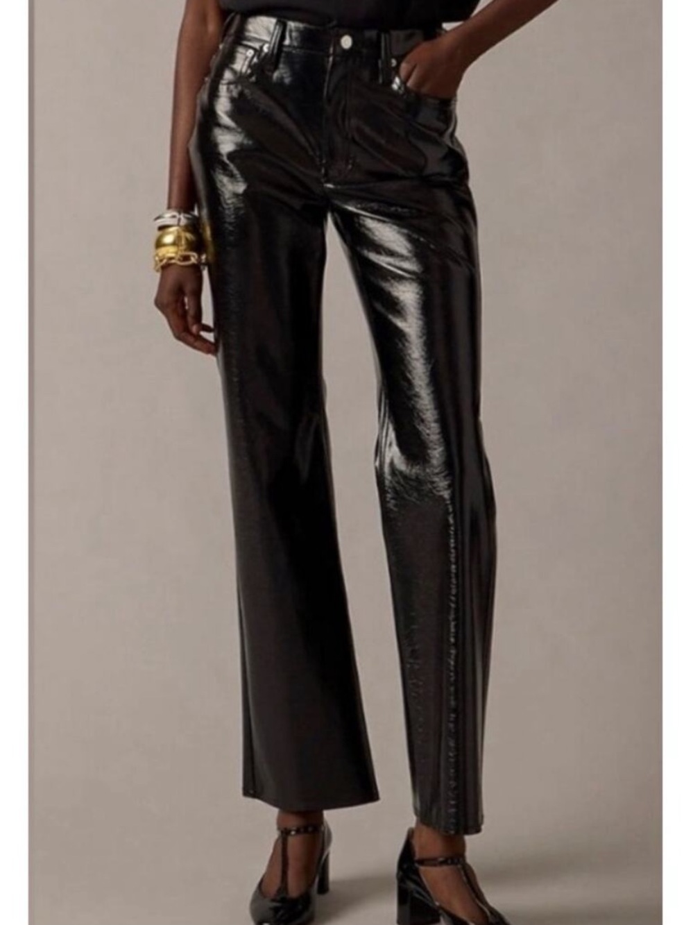 NWT J Crew Collection Pants Faux Patent Leather Demi-Boot High Rise Black BU144